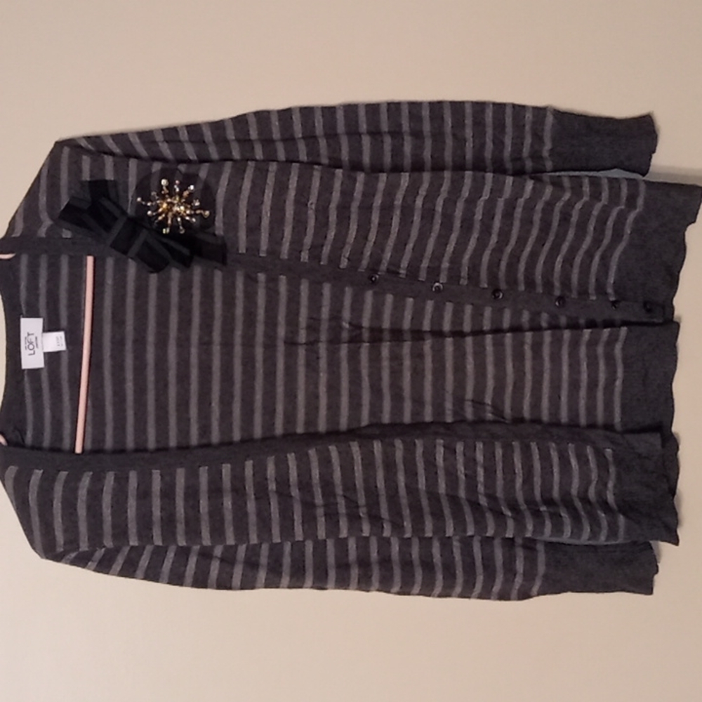 LOFT Petites XXSP Gray Striped Sweater